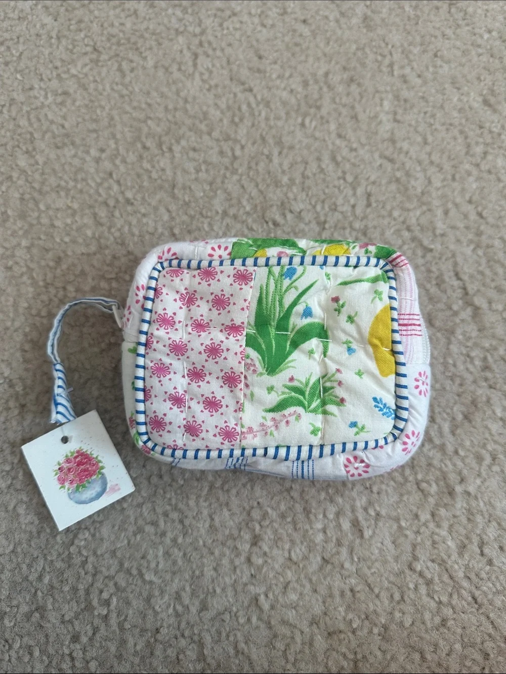 C·B Positano Floral Quilted Pouch - White with Pink & Green